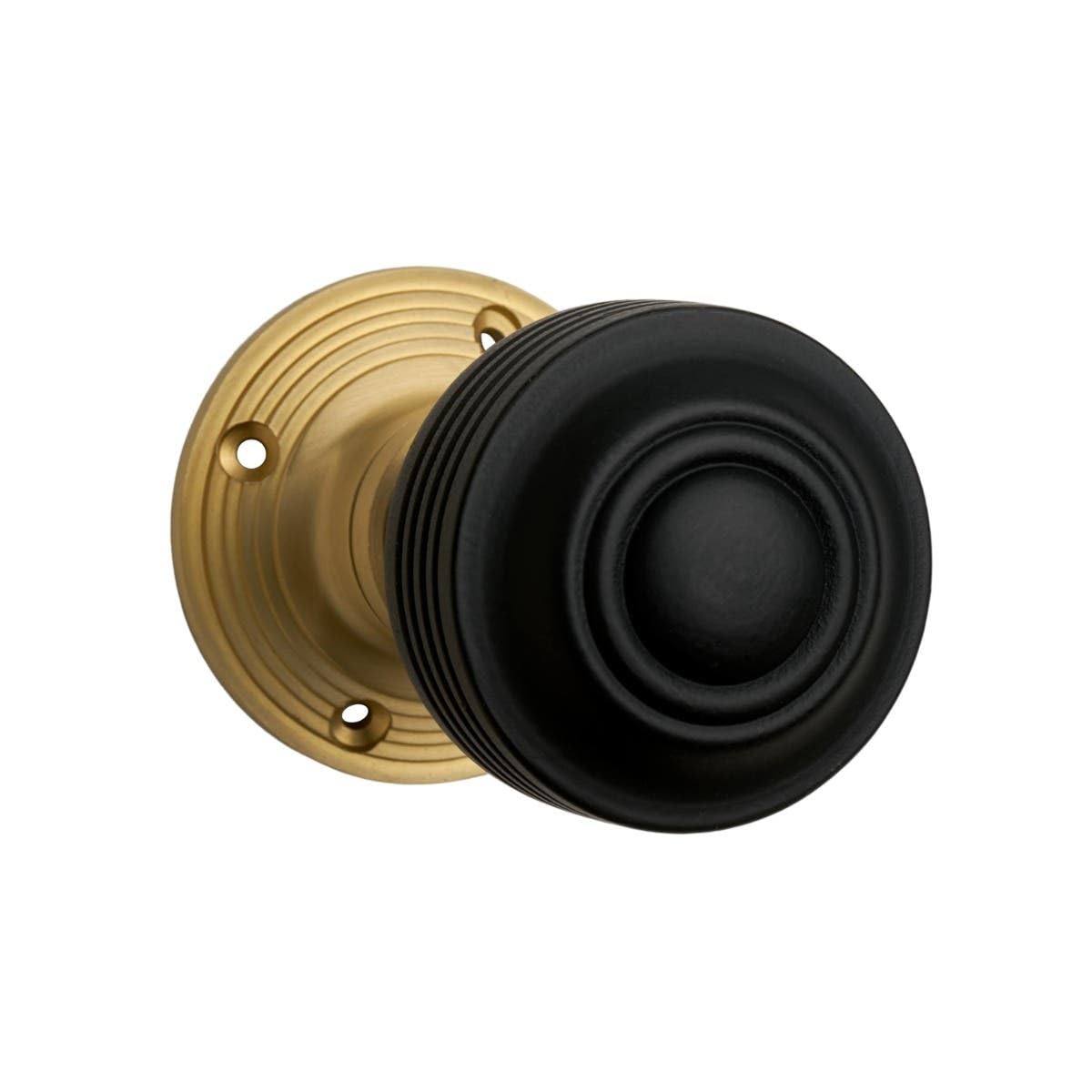 Designer Levers Edwardian Fluted Door Knob - Ebonised Wood Satin Brass - Pair