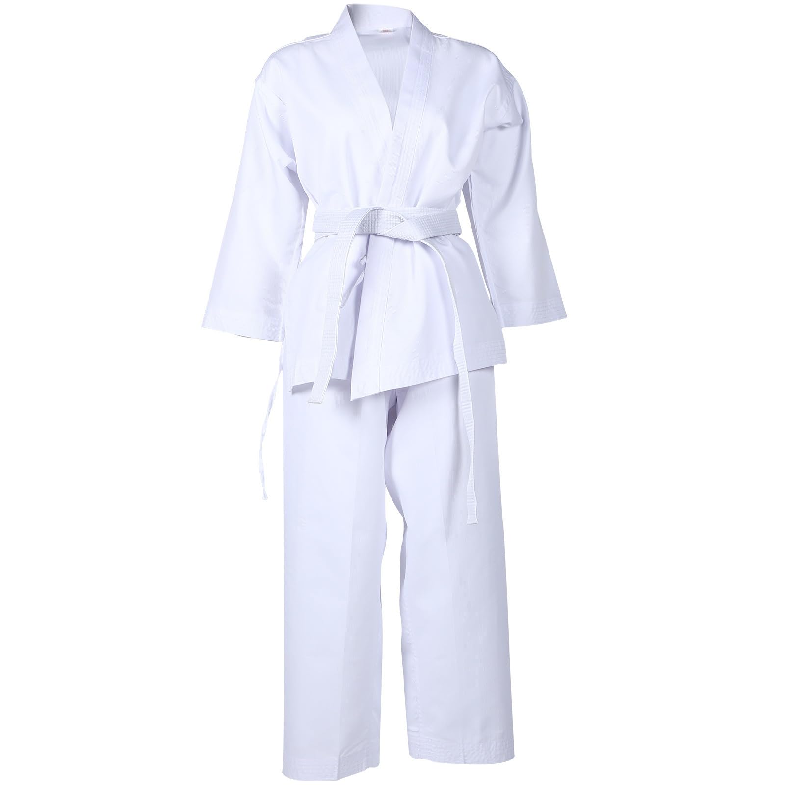 Kimono Karaté Adulte Ensemble Réutilisable pour Entraînement et Compétition Blanc en Polyester Ceinture Élastique Costume de Sport Léger et Confortable