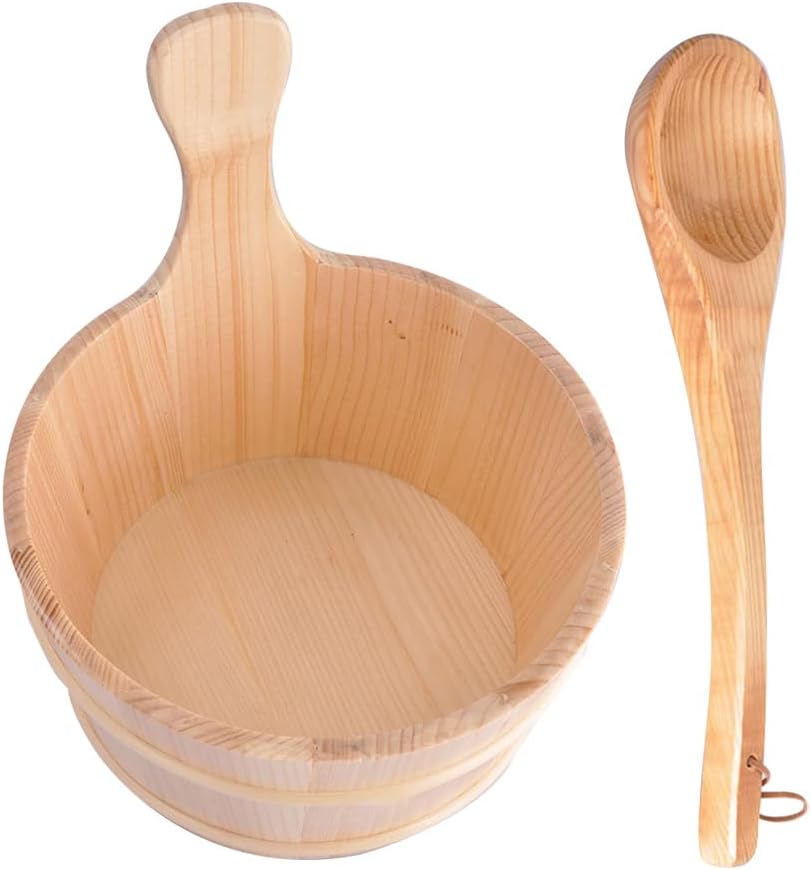 Wood Sauna Bucket and Ladle - Cedar Bathing Bucket, Finnish Hot Tub Bucket | Handmade Cedar Wooden Sauna Bucket with Handle, 4L Hot Tub Barrel Bucket Sauna Accessories for Sauna Spa Bathrooms