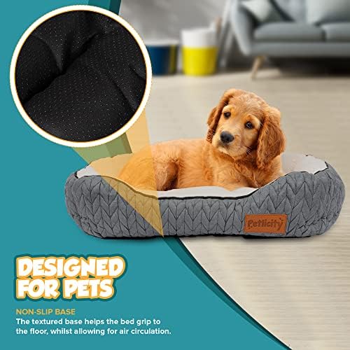 Petlicity Deluxe Pet Bed Extra Soft For Cats & Dogs Grey  Comfy Puppy Kitten Fleece Sofa Cushion For Sleeping Relaxing, Machine Washable Sized Home Pets (Medium (59cm x 47cm))