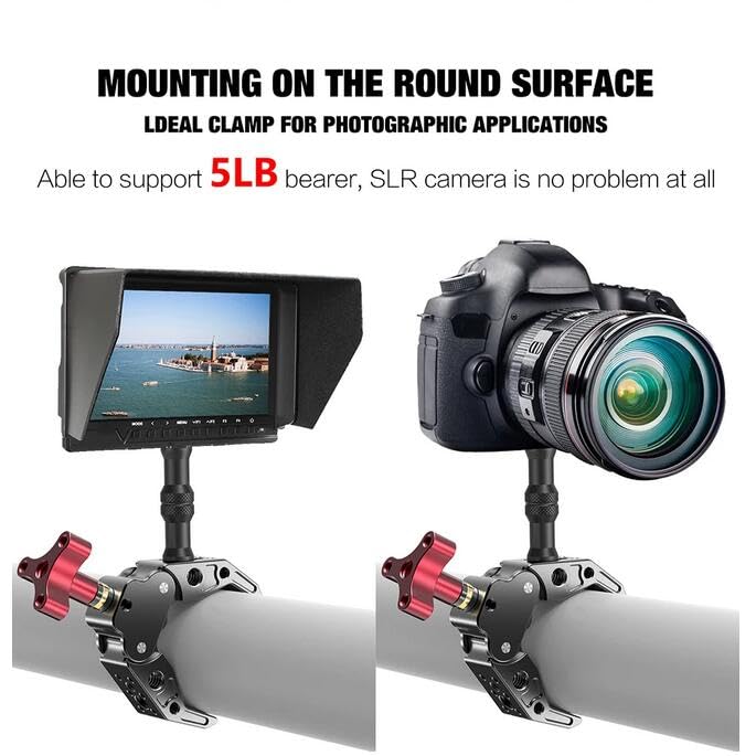 LeTkingok Multi-Functional Metal Crab Clamp, Aluminum Alloy Camera Fill Light Universal Extension Bracket Load 5LB Clamping Range 25-60MM