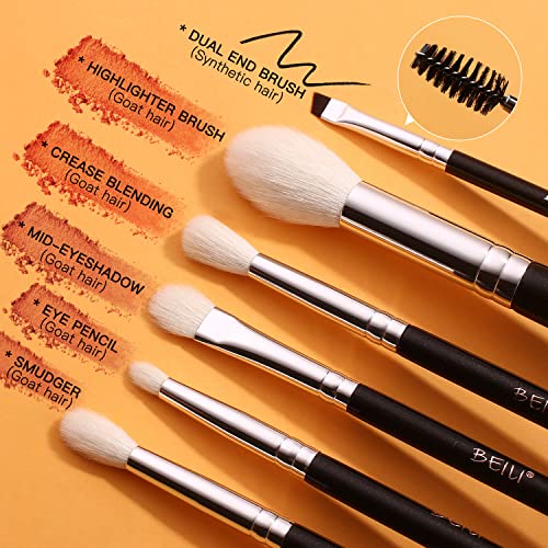 Beili Eye Makeup Brushes 6Pcs Eyeshadow Brushes Natural Goat Professional Makeup Brushes Set For Eyeshadow, Blending, Eyebrow, Highlighter #TOP2