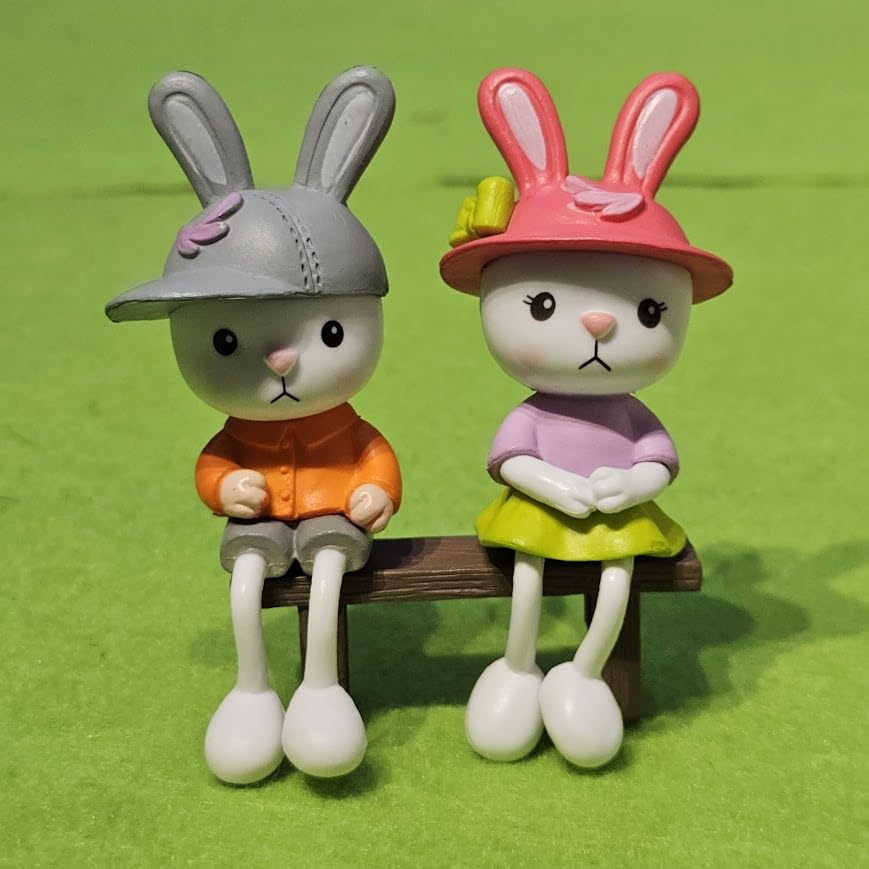 Image of Miniature Rabbit Figurine Set of 2 for Miniature Garden, Fairy Garden, Dollhouse Decor, Terrarium Accessories & Cute Gifting Items