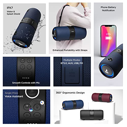 Image of Boat Stone 1200 14W Bluetooth Speaker with Upto 9 Hours Battery, RGB LEDs, IPX7 and TWS Feature(Blue)