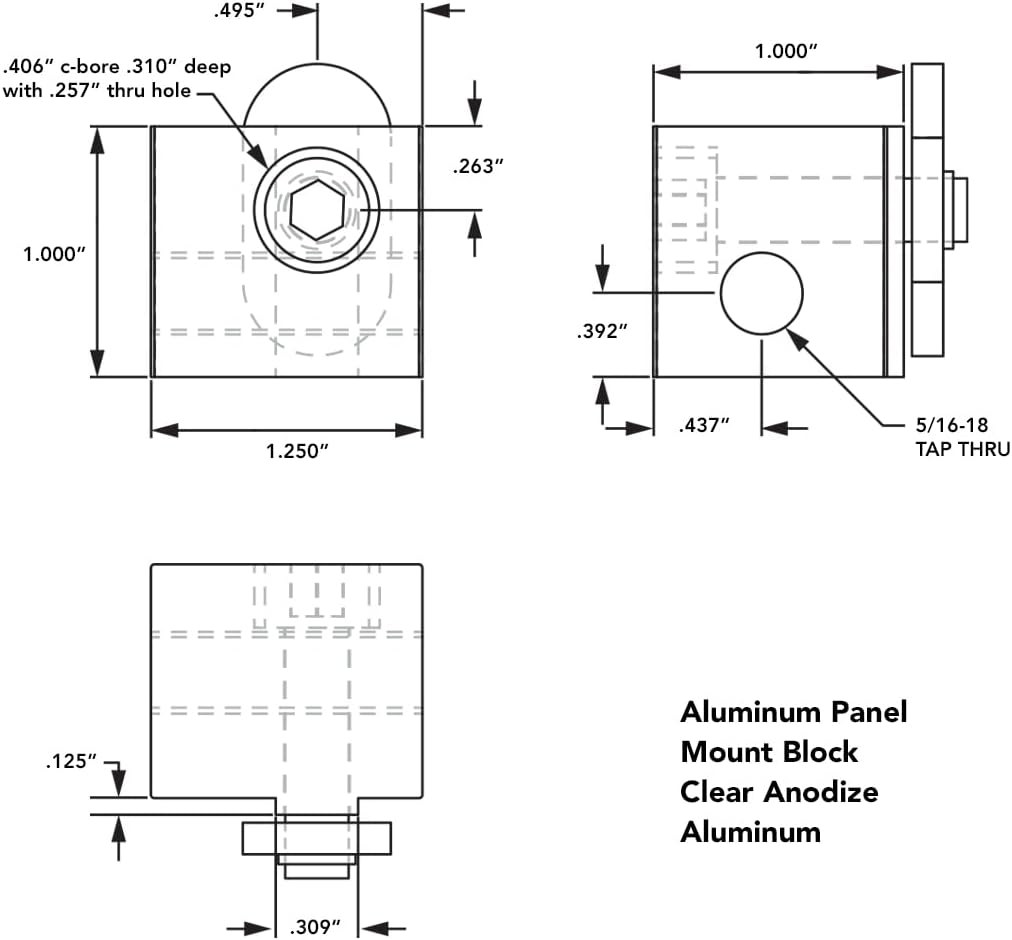 2425, 15 Series Aluminum Panel Mount Block