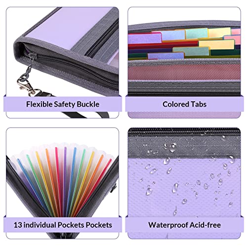 Skydue Small Accordion File Organizer, Receipt Coupon Organizer Holder, 13 Pocket Small File Folder For Check Bill Business Document, Zipper Closure, 11 * 6 Inches (Purple) #TOP2