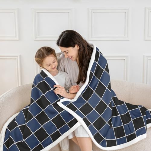 Image of Erosebridal Initial Letter I Sherpa Blanket Pink and White Checkered Fuzzy Plush Throw Cute Monogram Plaid Fleece Blanket for Kids Girls Women,Kawaii Gingham Grids Decor for Bed Couch Throw 50 inchx60 inch