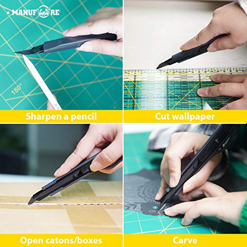 Image of MANUFORE 5pcs 9mm Snap-off Knives with 30-Degree Precision Blade | Black, Safety Auto-lock, 30-Degree Sharp Blade, Lightweight Portable, Retractable Film Cutting Knife for Paper, tint, decals