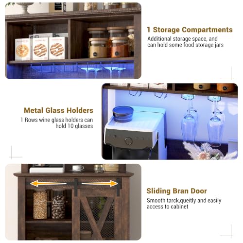 Image of Hlivelood 31.5 inch Wide Farmhouse Coffee Bar Cabinet with LED Light