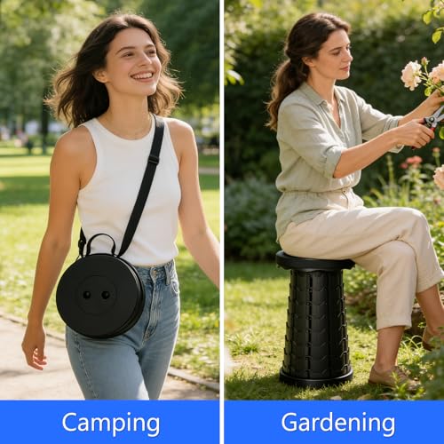 Image of Upgraded Collapsible Stool, Portable Telescopic Seat, Folding Stool for Camping Gardening Fishing Hiking BBQ