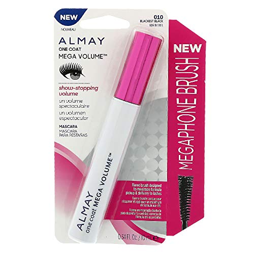 Almay One Coat Mega Volume Mascara, 010 Blackest Black (Pack of 2)