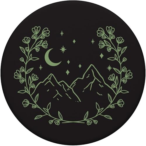 Miniatura 3 de Verde salvia - PopSockets de montaña con diseño floral bohemio y luna, PopGrip intercambiable
