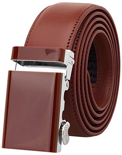 Falari Men's Genuine Leather Ratchet Dress Belt Automatic Sliding Buckle 8168-LBN-XL44