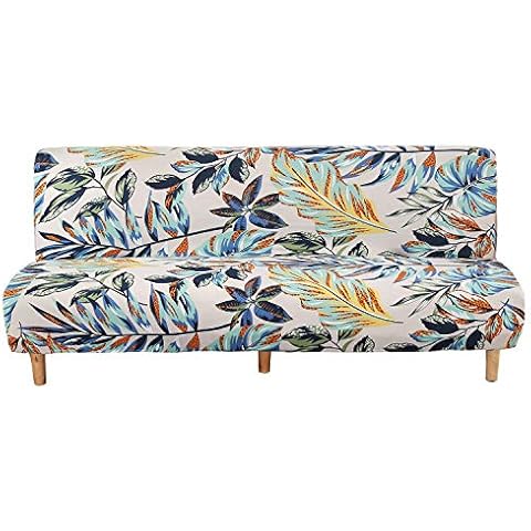 WOMACO Printed Futon Cover Stretch Sofa Bed Slipcovers Full Twin Queen Size Armless Couch Loveseat Protector Covers with Elastic Bottom for Living Room Bedroom Furniture (Rain Leaves, 70.8"-86.7") Cover
