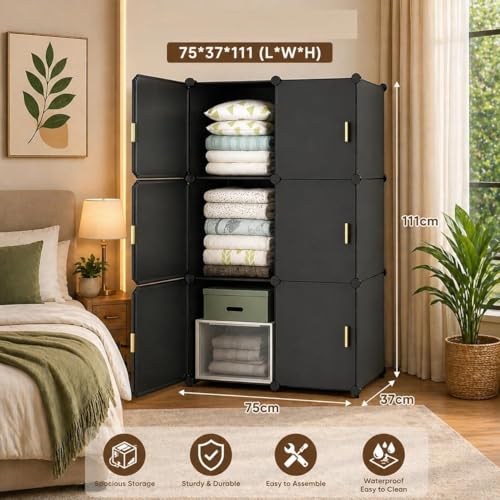 Image of Foldable Plastic Wardrobe for Clothes - Baby Cupboard for Clothes Storage, Wardrobe for Kids, Plastic Almirah, Collapsible Wardrobe for Kids Livingroom & Home (Grey-HK3)