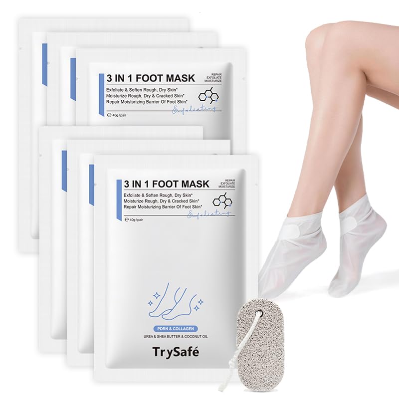 6Pairs PDRN & Collagen & Niacinamide Foot Mask | Foot Peeling and Dead Skin Removal*, Relief Dry and Cracked Feet Skin | Urea, Shea butter, Coconut oil, Salicylic Acid, Hyaluronic | K-Beauty Feet Care