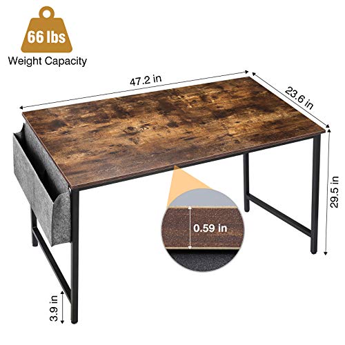 HAIOOU Computer Desk 47.2 Inch Home Office Study PC Laptop Table, Modern Simple Industrial Style Writing Workstation with Storage Bag and Metal Hook