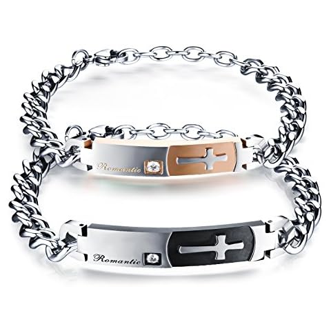 SunnyHouse Jewelry His and Hers Matching Set Titanium Stainless Steel Couple Romantic Cross Bracelet in a Gift Box (A Pair) Cover