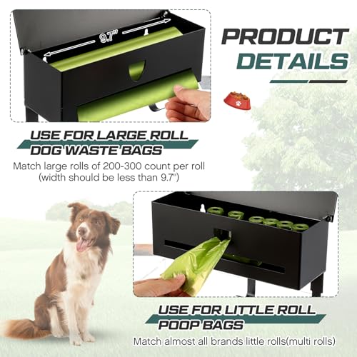 Image of Blulu Wall Mount Dog Poop Bags Dispenser Holder with Hooks Metal 200 /300 Single Large Roll Pet Waste Station Bags Dispenser for Outdoor Indoor Home Yard Doggy(Black)