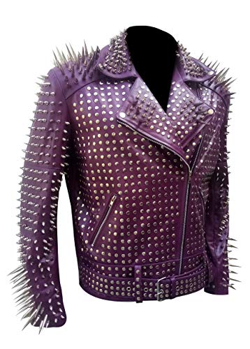 Image of Men's Studded Cowhide Leather Biker Jacket - Punk Rock Spiked Brando Coat