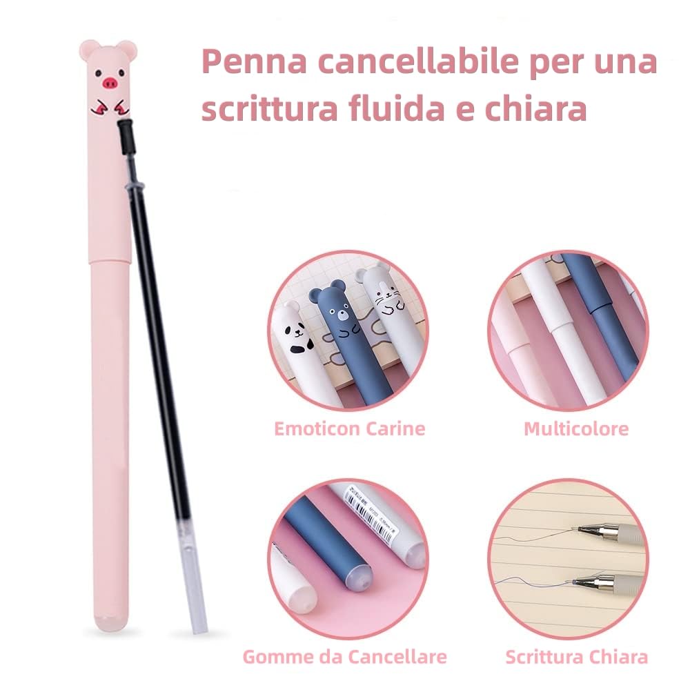 Penne Gel Cancellabili Set 24 Pezzi Con Ricariche | 0.35mm Design Animali | Per Scuola E Ufficio - Foto 12