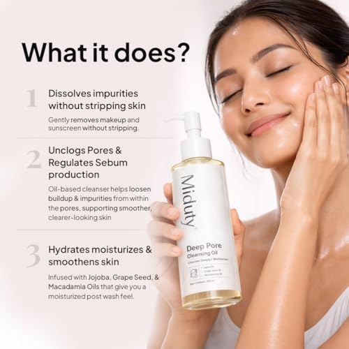 Image of Miduty Deep Pore Cleansing Oil Non Comedogenic | Gentle Cleanser For All Skin Type - Unclogs Pores | Double Cleansing for Waterproof Makeup, Sunscreen & Dirt - 200ml