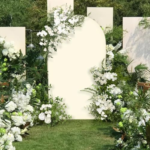 Image of MLMC 7.2FT Arch Backdrop Cover Beige Fitted Spandex Backdrop Stand Cover Stretchy Round Top Chiara Arch Cover for Baby Shower Birthday Party Wedding Ceremony Photography Background Decor 7.2x4FT