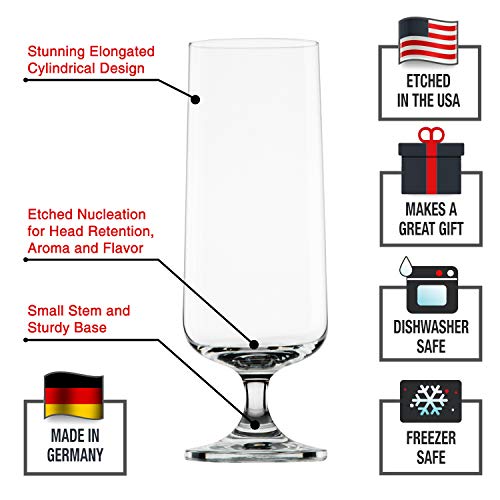 Craft Beer Glasses-Pilsner Glasses-Nucleated for Better Head Retention, Aroma and Flavor (4 Pack)-Handsomely Designed, Crystal Glass 12oz Craft Beer Glass for Beer Drinking Enhancement- Beer Enjoyment - Thumbnail 3