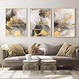 Gold Islamische Malerei Arabische Kalligraphie Wandkunst Leinwanddrucke Islamisches Wohnzimmer Schlafzimmer Dekoration Bild Poster Kein Rahmen (3x50x70 cm)