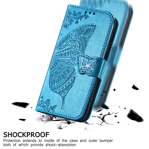 Krhgeik Designed For Iphone 12 Mini Wallet Case,Women Flip Folio Cover Butterfly Embossed Pu Leather Kickstand Credit Card Holder Slots Wrist Strap Purse Phone Case For Iphone 12 Mini,5.4 Inch (Blue) #TOP6