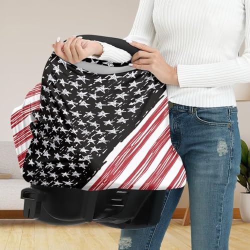 Image of Coldinair American Flag Multifunctional Nursing Cover Multi Use Cover for Baby Car Seat Canopy Shopping Cart Cover,Stroller Cover
