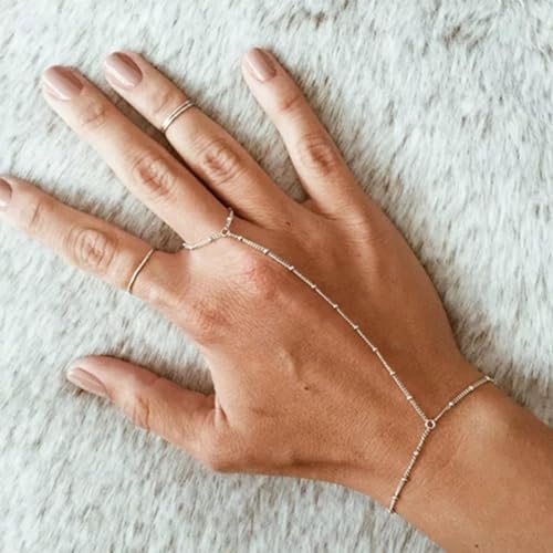 Image of Long tiantian Hand Chain Bracelet Gold Link Finger Ring Slave Bracelet