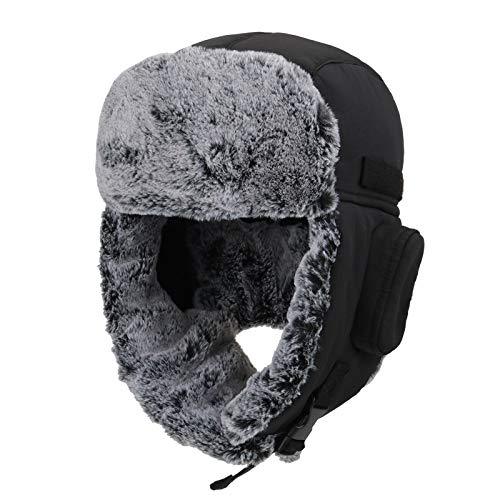 ZffXH Chapeau d'Hiver Homme Noir, Tissu Imperméable Chaud avec Cache-Oreilles, Chapka de Chasse pour l'Hiver, Taille 60, Fourrure Hunter Hat