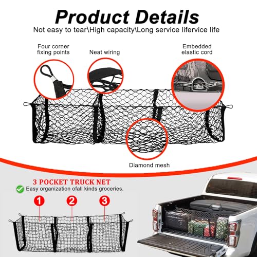 Filet de rangement coffre de pickup extensible à 3 compartiments pour voiture - 5