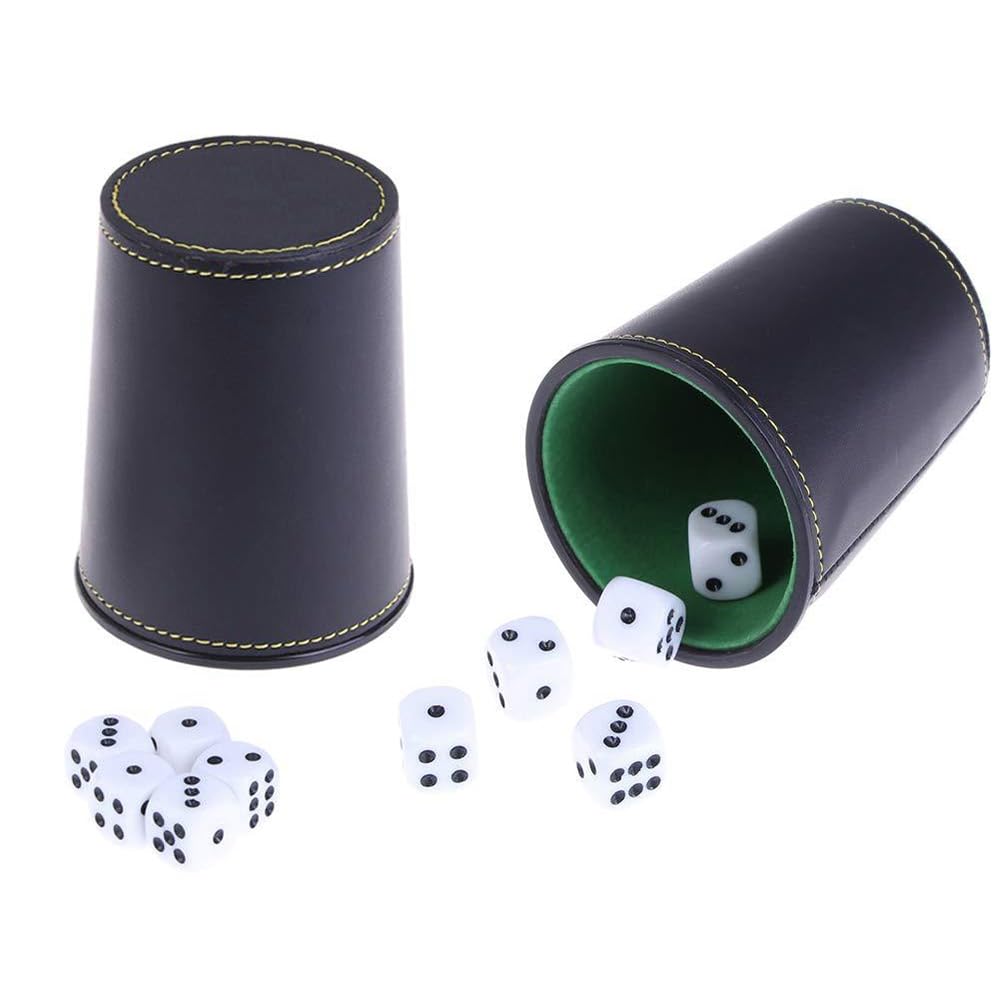 ulafbwur Dice Cup Set PU Leather and Felt-Lined, Faux Leather Flannel Dice Cup with 5 Dice Bar KTV Entertainment Accessories Black