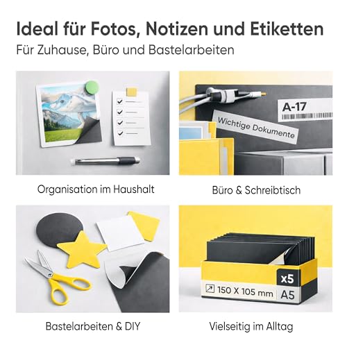 PREVIS Magnetfolie selbstklebend A5 (148 x 210 mm) – Starke selbstklebende Magnetfolie zuschneidbar – Magnetplatte für Kühlschrank, Wand, Büro & Haushalt – 5 Stück