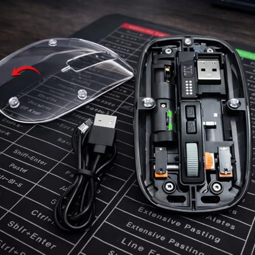 Image of PhT2104 Slim Wireless Mouse with Transparent Cover, 2.4GHz and Dual Bluetooth, Rechargeable, Adjustable DPI, LED for Laptop, PC and Tablet, Black BTWMOUSE