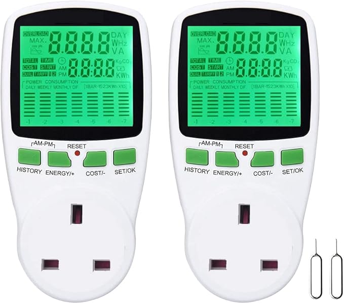 CJBIN Electric Usage Monitor UK, 2 Pieces Power Meter Electricity Usage