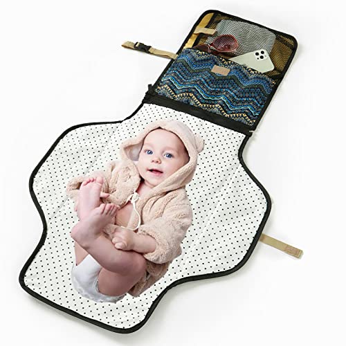 Image of Waterproof Baby Diaper Changing Pat, Extra Large 97cmx54cm (38"x24" inch) Portable Nappy Changing Pat with Storage Pockets, Foldable Cushioned Travel Change Pat for Infants Home Travel Outdoor