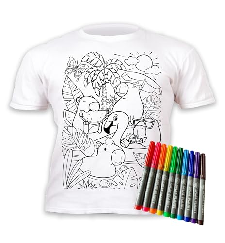 Splat Planet T-Shirt Capybara à colorier pour Enfants - Colorier, Porter, Laver, répéter - T-Shirt créatif avec 10 feutres lavables (FR/ES, Âge, 3 Ans, 4 Ans, Taille Normale)
