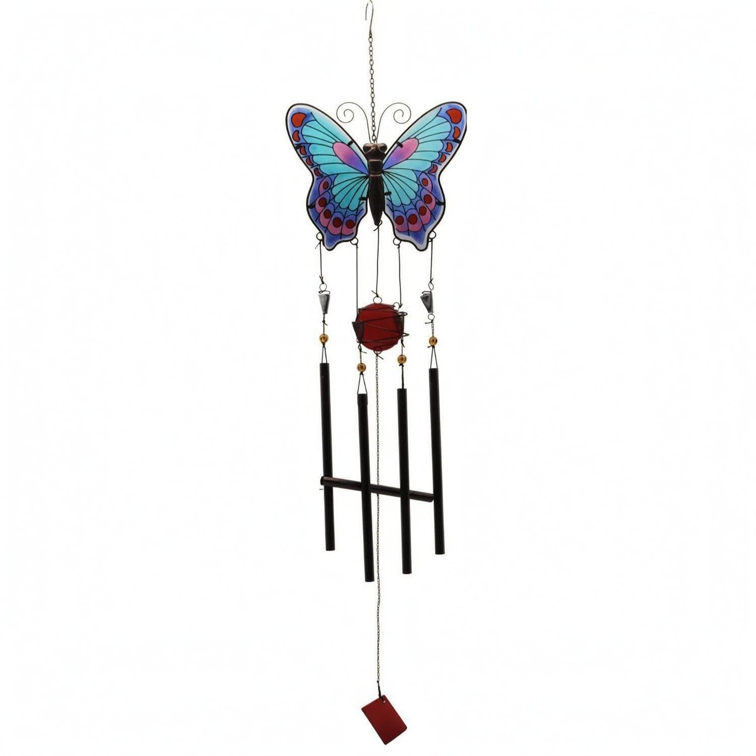 Beaded Butterfly Wind Chime Easy to Hang Metal and Glass Wind Chime Decorative Butterfly Hanging Ornament for Courtyard, Garden, Indoor, Blue-image-5