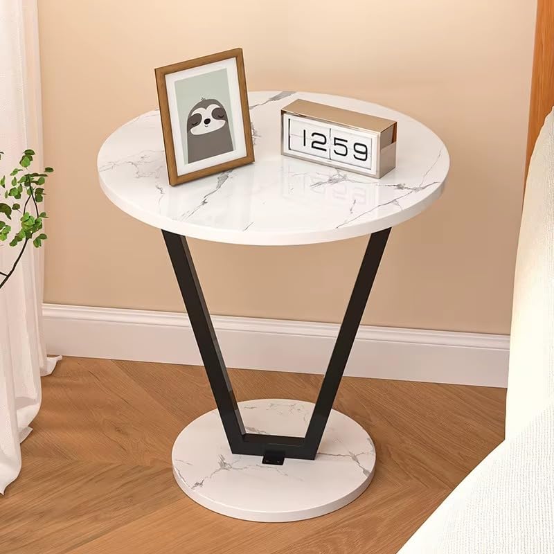 Image of Side Table Stands Couch Side, Swivel TV Tray Table, C-Shaped End Table, Small Center Table for Home Office for Bedroom, Living Room | Closet with Dustproof Door (V-Round Table-YZ-11)