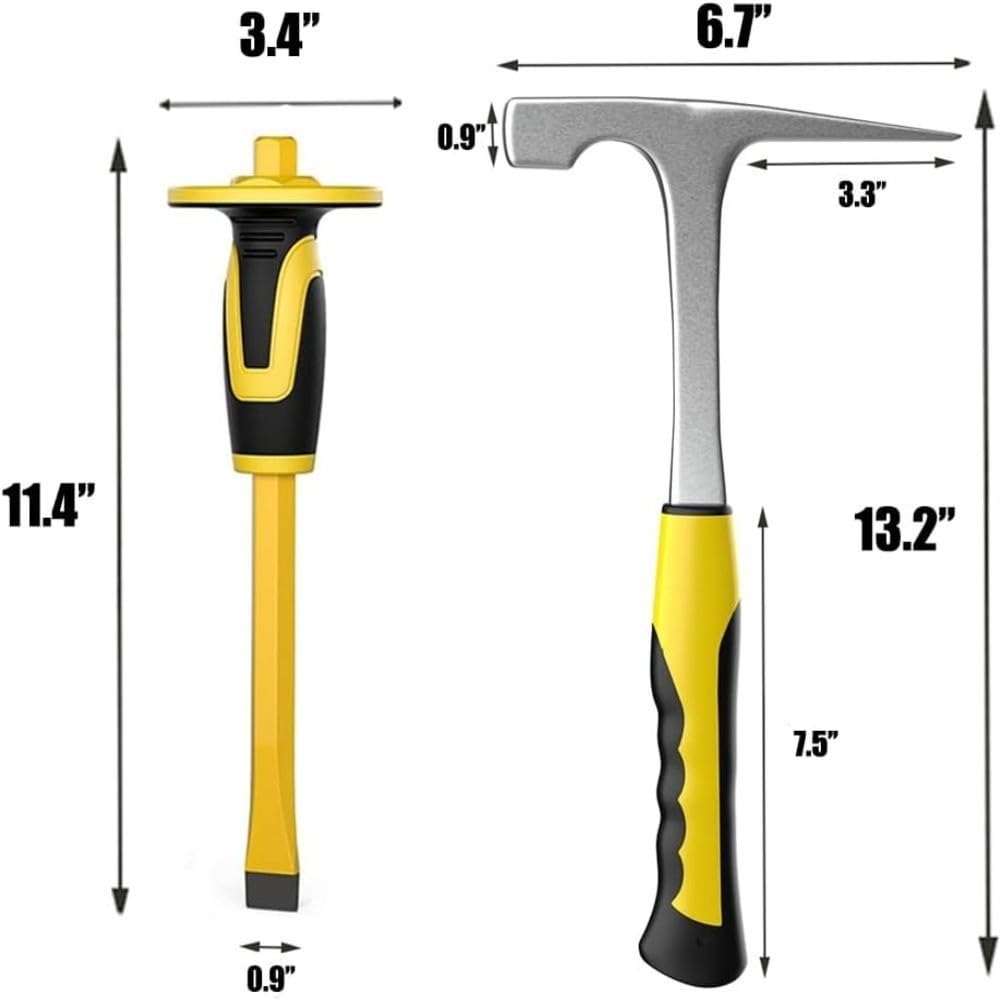 Juego de martillo de geología con cincel, 907 g, estructura de acero, martillo de mano, punta multifunción, herramienta multifunción