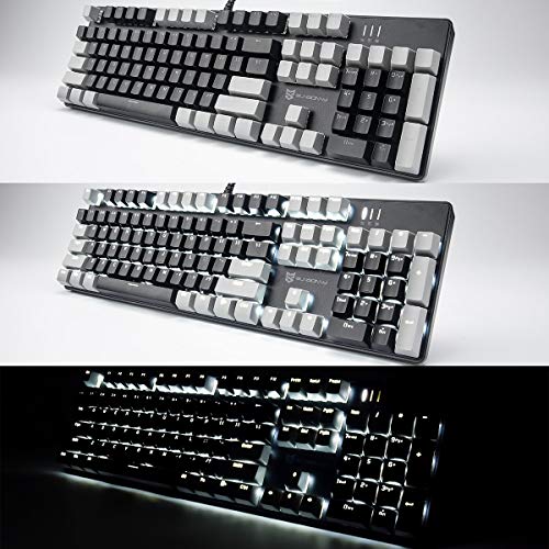 Image of Merdia 104 Keys Full Size Mechanical PC Gaming Keyboard | Hot Swappable LED Backlit Light Up Wired Mechanical Computer Keyboards | Brown Switch US Layout Black & Grey Keycaps Keyboard for Gaming
