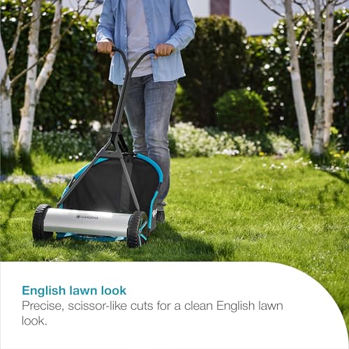 Gardena Manual Push Lawnmower Plus 400 Cylinder Lawnmowers: English Lawn, 40 cm Cutting Width, Cordless, with Grass Box, for lawns up to 250 m² (11765-20)