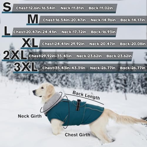 Image of Lelepet Dog Coats for Small Dogs Waterproof Dog Jacket with Adjustable Fit | Winter Jacket Reflective Pet Fleece Vest Windproof Cold Weather Coats with Adjustable Buckle & Leash Hole, Dark Green, S