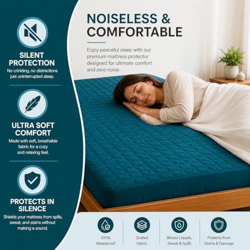 Image of La Verne 100% Waterproof Cotton Quilted Mattress Protector King Size Breathable 78 x 72 Inches | Breathable and Hypoallergenic Ultra Soft Fitted Bed Protector Cover