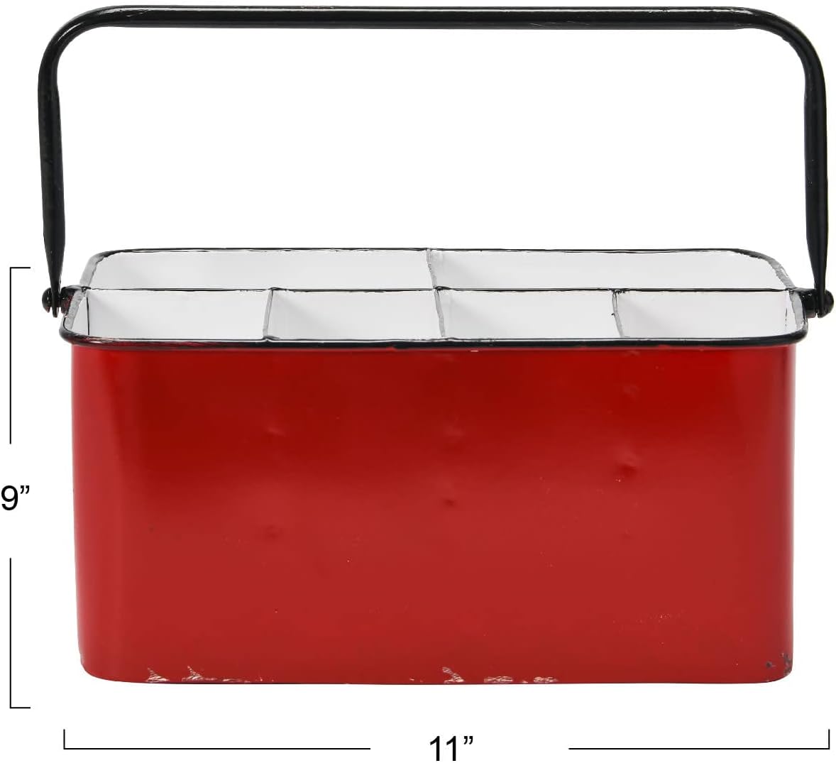 Creative Co-Op Farmhouse Metal Storage Caddy with 6 Compartments and Handle, Distressed Red and White