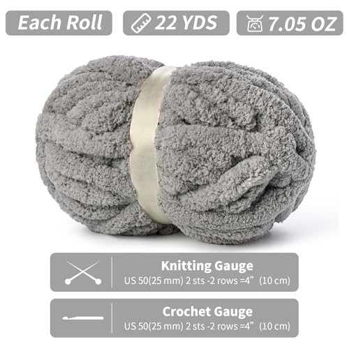 Image of 10 Pack of Jumbo Chunky Yarn for Hand Knitting,10# Super Bulky-Fluffy Chenille Yarn, 220 yds /70.5 oz Soft Thick Yarn for Crocheting Chunky Knit Throw Blankets.(Light Grey)