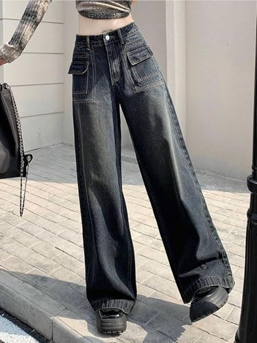 Image of GRECIILOOKS Baggy Jeans for Women | High Waist Wide Leg Stylish for Girls Trendy Women's Pant | Loose Jean for Women's | Jean for Womens